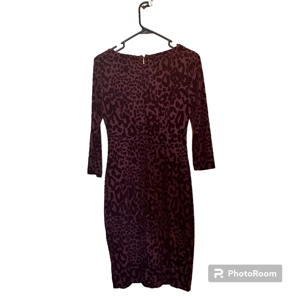 Cache Purple Leopard Y2K Velvet Bodycon Cocktail Dress 3/4 Mesh Sleeve Size 6 - Picture 5 of 16